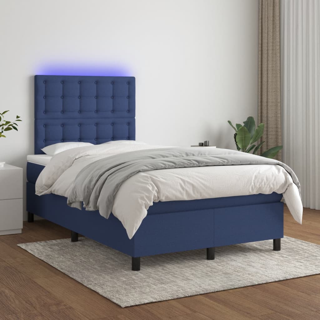 vidaXL Pat cu arcuri, saltea și LED, albastru, 120x190 cm, textil vidaXL Pat cu arcuri, saltea și LED, albastru, 120x190 cm, textil