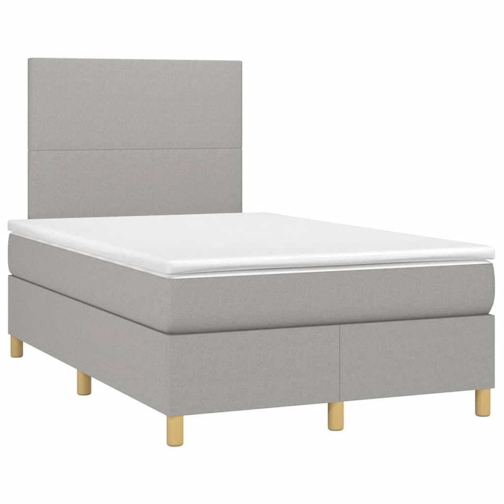 vidaXL Pat cu arcuri, saltea și LED, gri deschis, 120x190 cm, textil