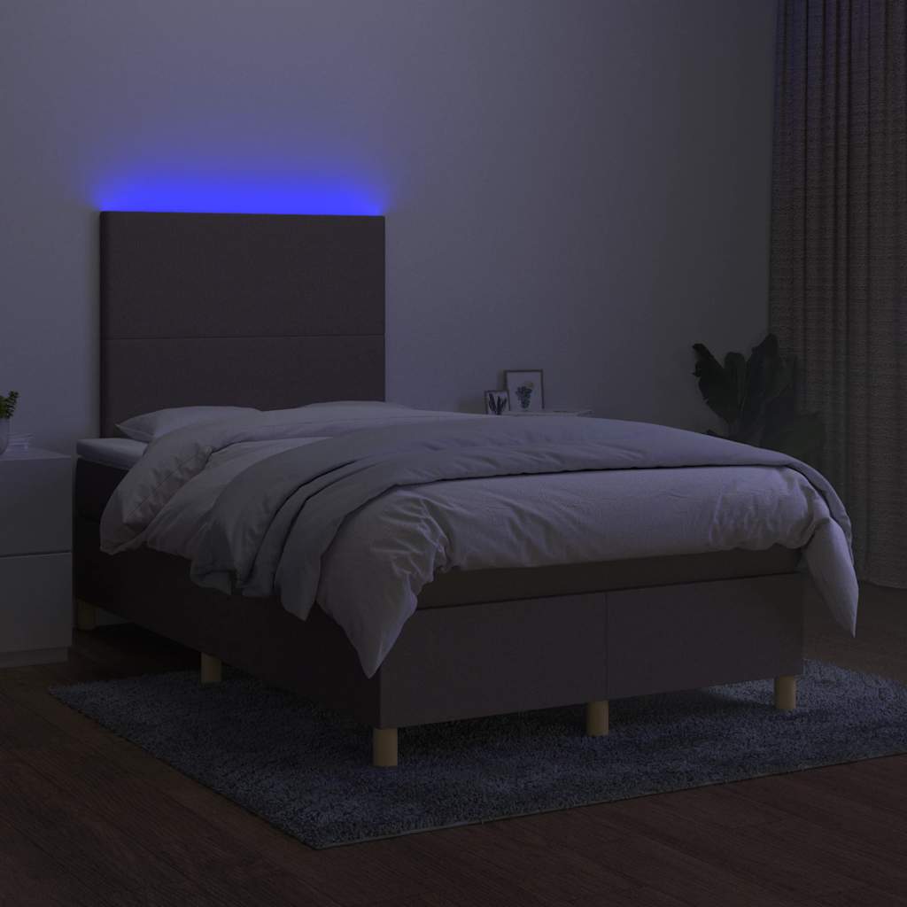 vidaXL Pat cu arcuri, saltea și LED, gri taupe, 120x190 cm, textil vidaXL Pat cu arcuri, saltea și LED, gri taupe, 120x190 cm, textil