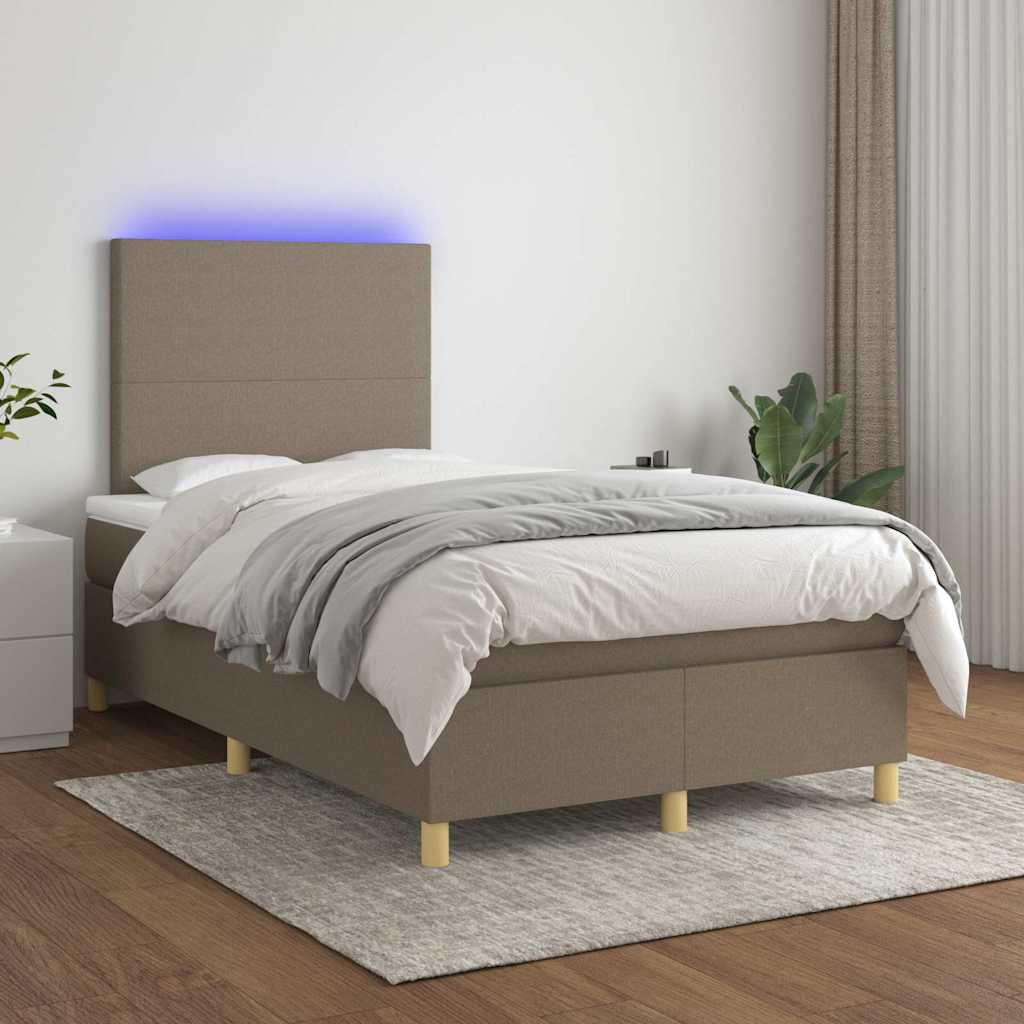 vidaXL Pat cu arcuri, saltea și LED, gri taupe, 120x190 cm, textil vidaXL Pat cu arcuri, saltea și LED, gri taupe, 120x190 cm, textil