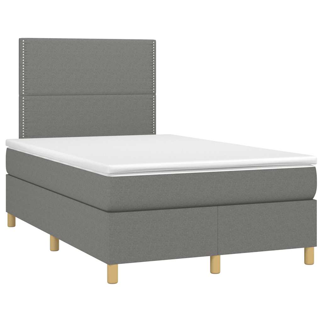 vidaXL Pat cu arcuri, saltea și LED, gri închis, 120x190 cm, textil