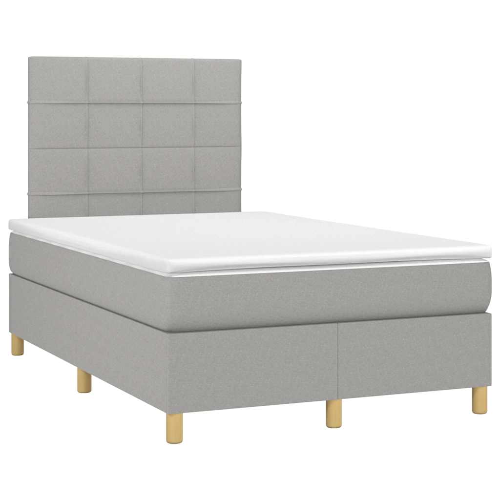 vidaXL Pat cu arcuri, saltea și LED, gri deschis, 120x190 cm, textil