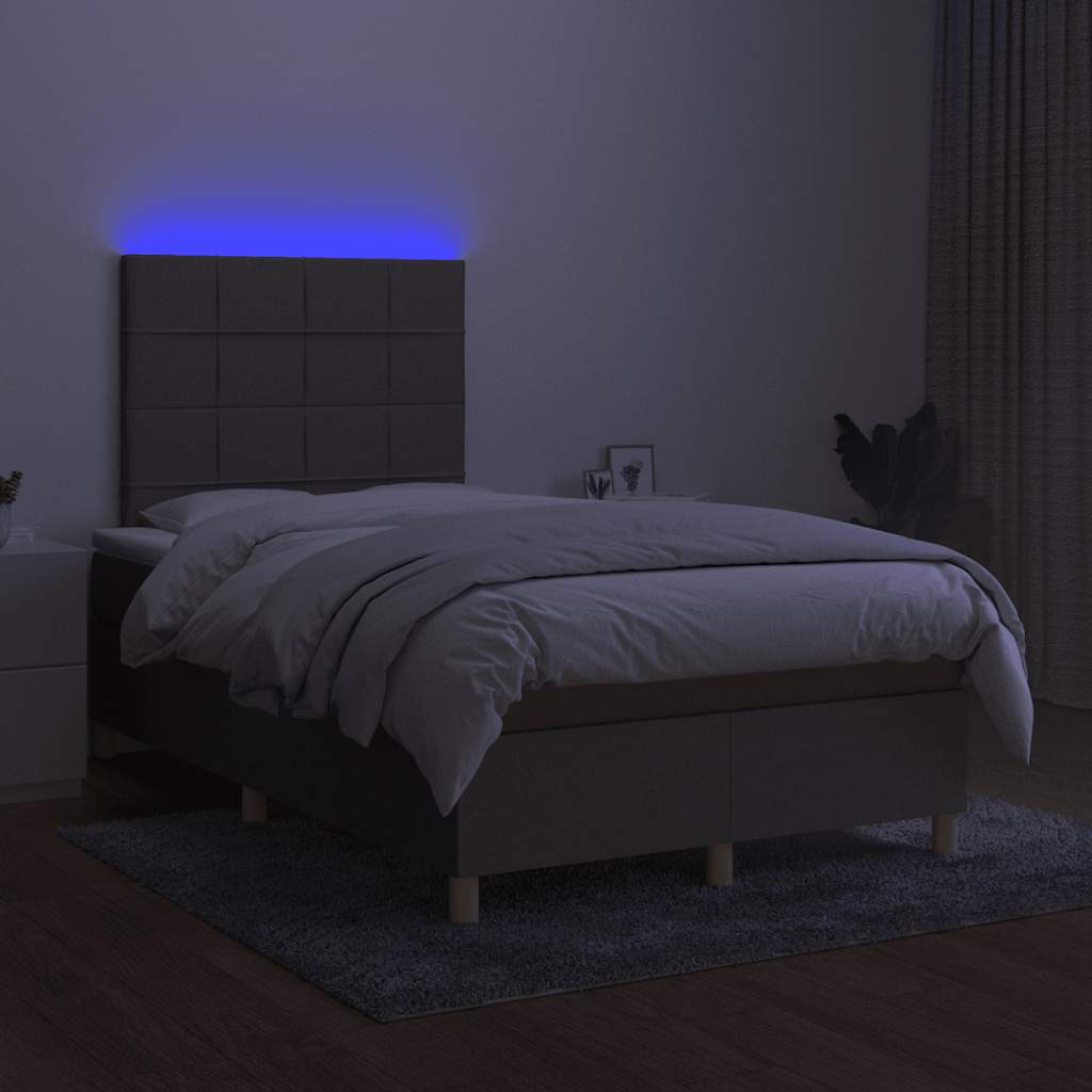vidaXL Pat cu arcuri, saltea și LED, gri taupe, 120x190 cm, textil