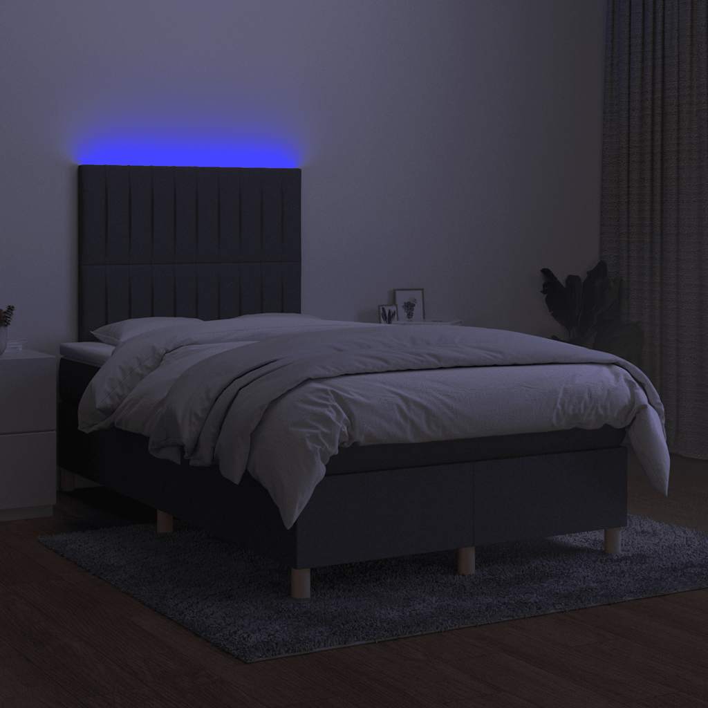 vidaXL Pat cu arcuri, saltea și LED, gri închis, 120x190 cm, textil