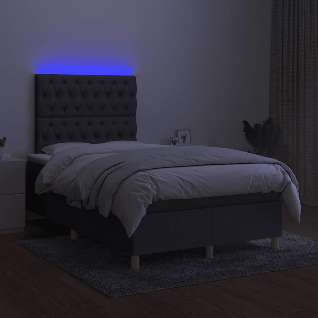 vidaXL Pat cu arcuri, saltea și LED, gri închis, 120x190 cm, textil