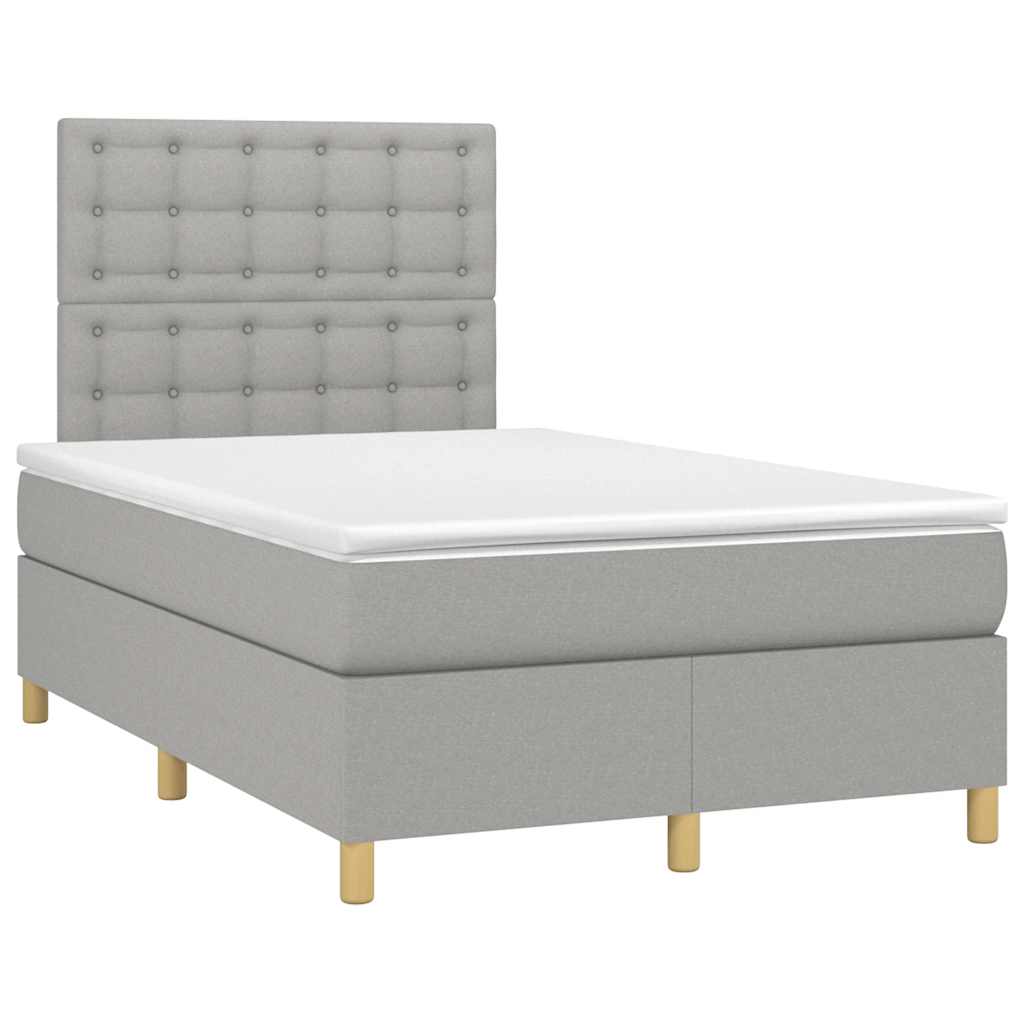 vidaXL Pat cu arcuri, saltea și LED, gri deschis, 120x190 cm, textil