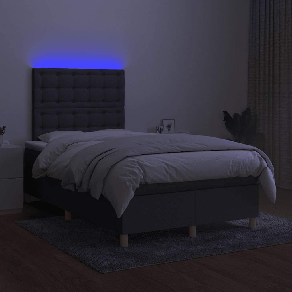 vidaXL Pat cu arcuri, saltea și LED, gri închis, 120x190 cm, textil