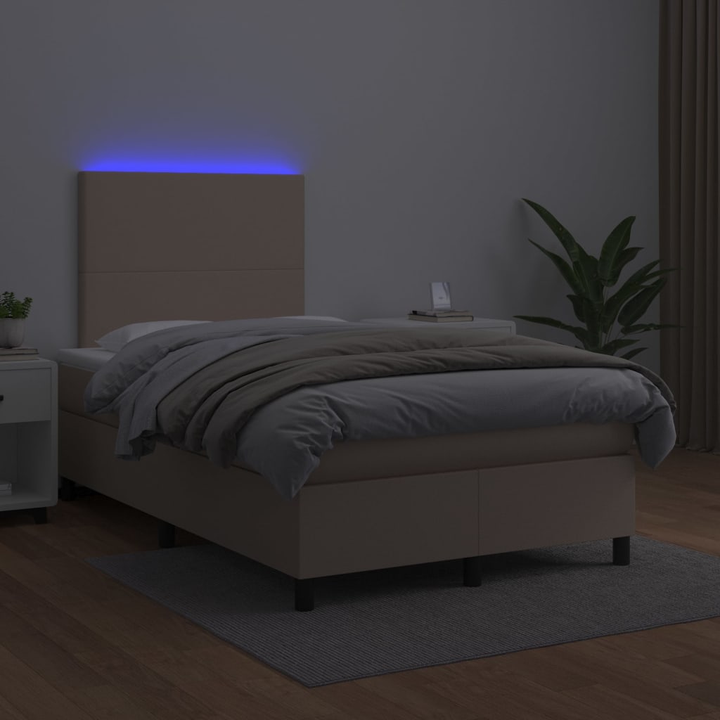 vidaXL Pat cu arcuri, cu saltea și LED cappuccino 120x190 cm piele eco vidaXL Pat cu arcuri, cu saltea și LED cappuccino 120x190 cm piele eco