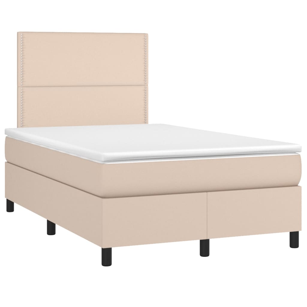vidaXL Pat cu arcuri, cu saltea și LED cappuccino 120x190 cm piele eco vidaXL Pat cu arcuri, cu saltea și LED cappuccino 120x190 cm piele eco