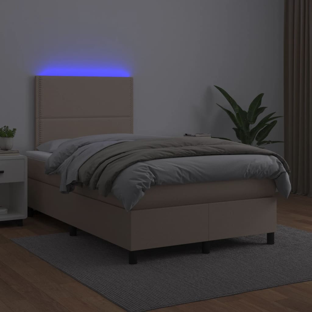 vidaXL Pat cu arcuri, cu saltea și LED cappuccino 120x190 cm piele eco vidaXL Pat cu arcuri, cu saltea și LED cappuccino 120x190 cm piele eco
