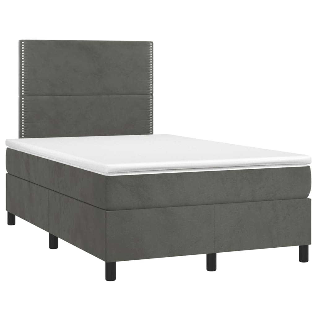 vidaXL Pat cu arcuri, saltea și LED, gri închis, 120x190 cm, catifea