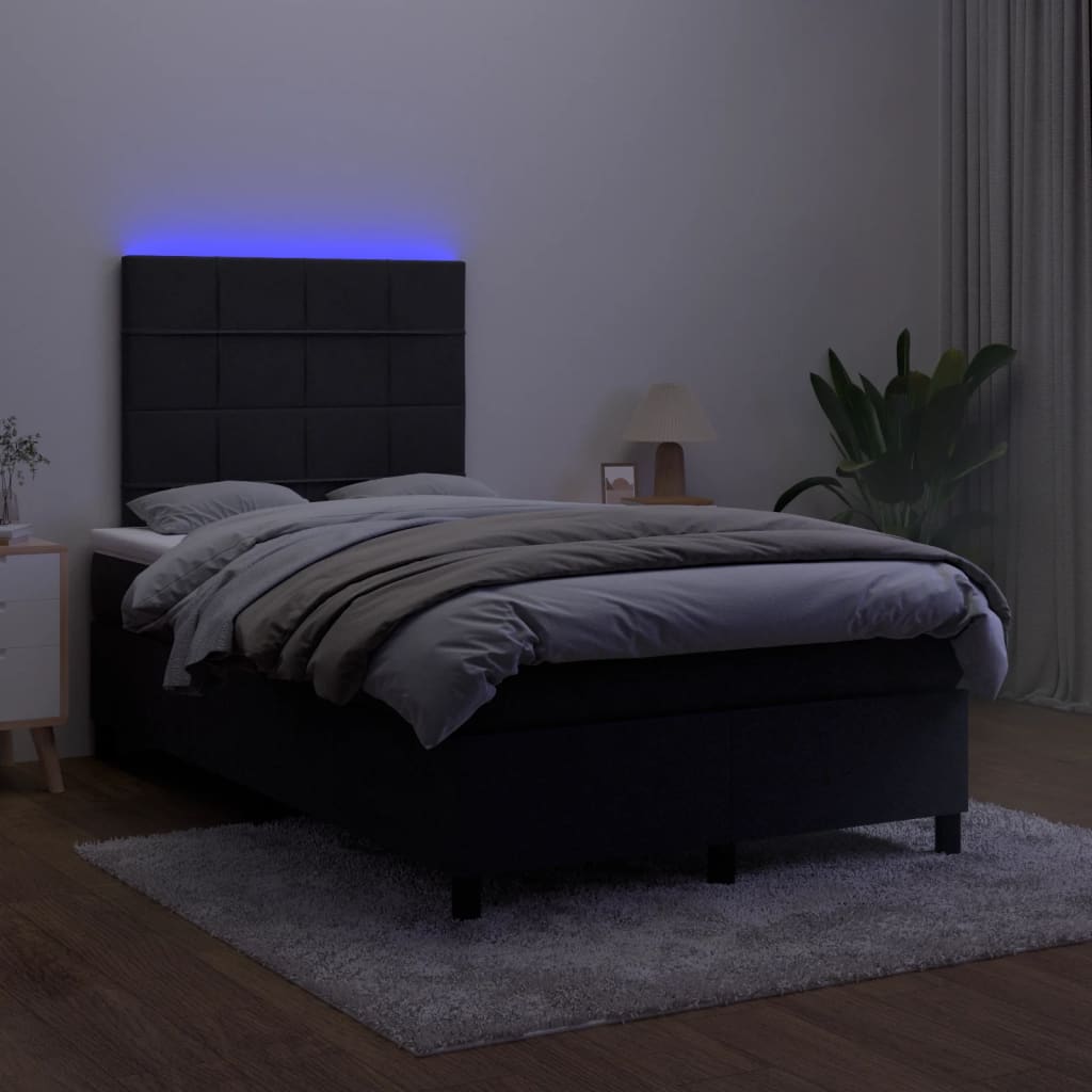 vidaXL Pat cu arcuri, saltea și LED, negru, 120x190 cm, catifea