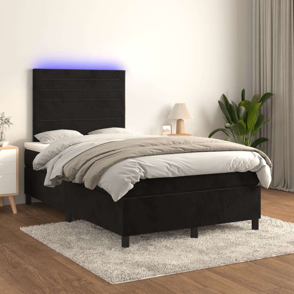 vidaXL Pat cu arcuri, saltea și LED, negru, 120x190 cm, catifea vidaXL Pat cu arcuri, saltea și LED, negru, 120x190 cm, catifea