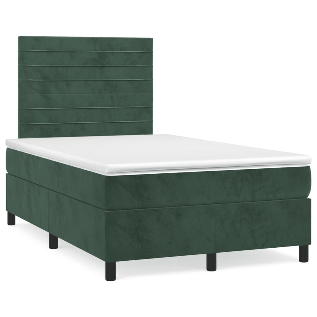vidaXL Pat cu arcuri, saltea și LED, verde închis, 120x190 cm, catifea vidaXL Pat cu arcuri, saltea și LED, verde închis, 120x190 cm, catifea