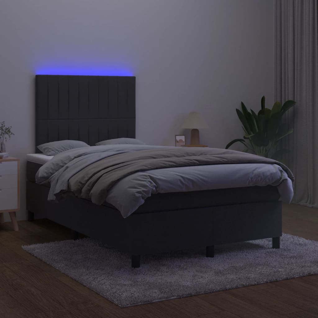 vidaXL Pat cu arcuri, saltea și LED, negru, 120x190 cm, catifea