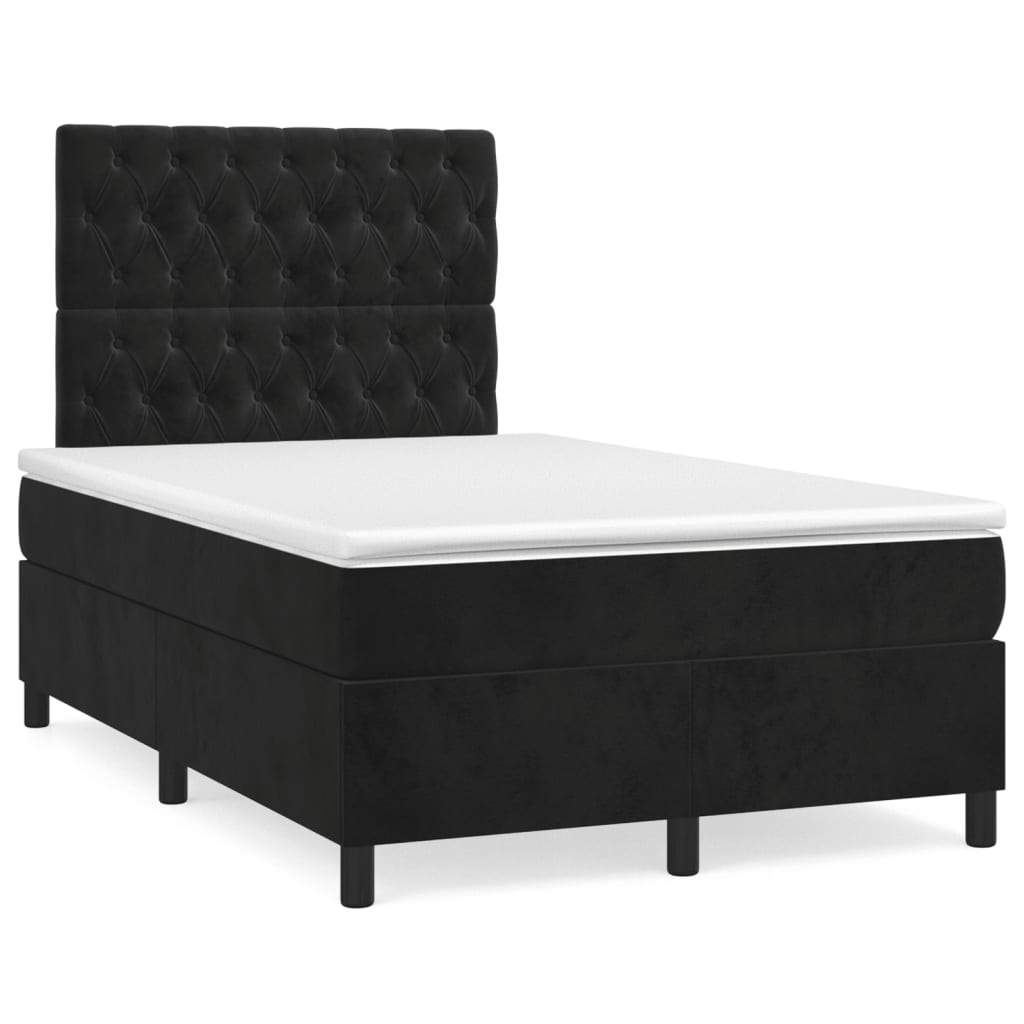 vidaXL Pat cu arcuri, saltea și LED, negru, 120x190 cm, catifea vidaXL Pat cu arcuri, saltea și LED, negru, 120x190 cm, catifea