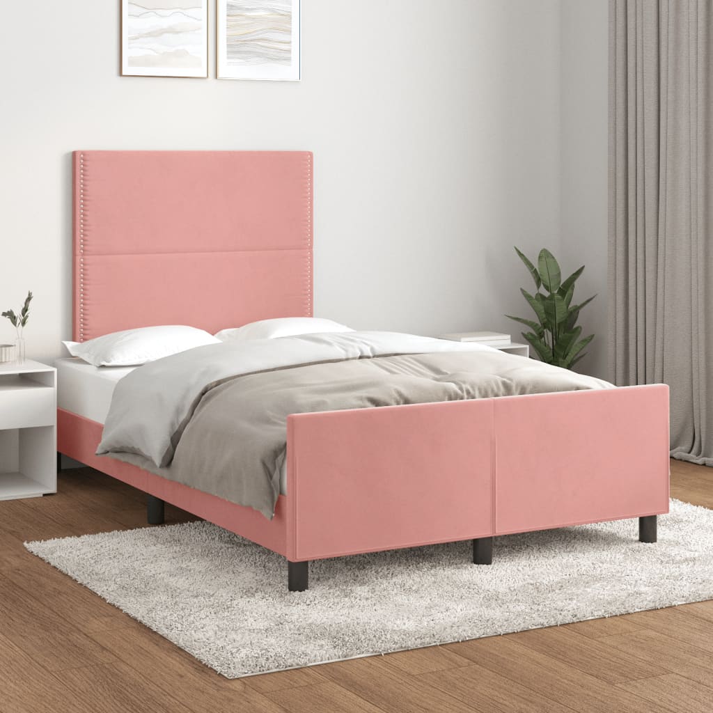 vidaXL Cadru de pat fără saltea roz 120x190 cm catifea vidaXL Cadru de pat fără saltea roz 120x190 cm catifea