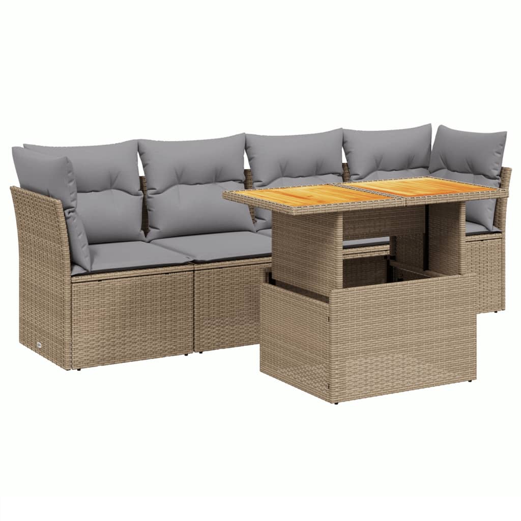 vidaXL Set canapele de grădină cu perne, 5 piese, bej, poliratan