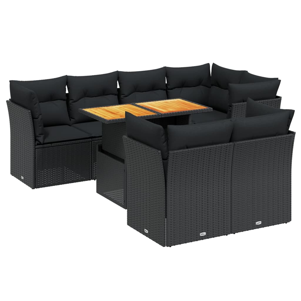 vidaXL Set mobilier de grădină cu perne, 8 piese, negru, poliratan
