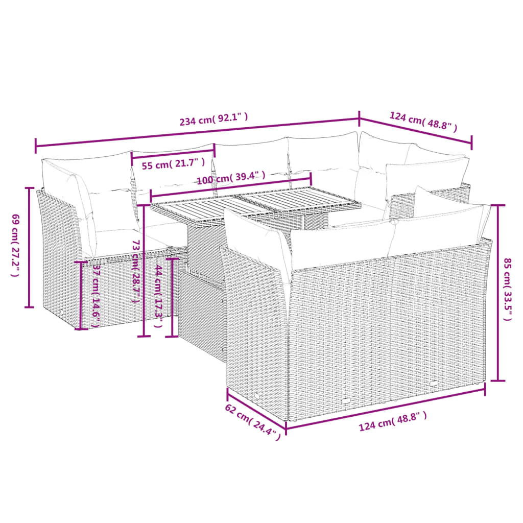 vidaXL Set mobilier de grădină cu perne, 8 piese, negru, poliratan