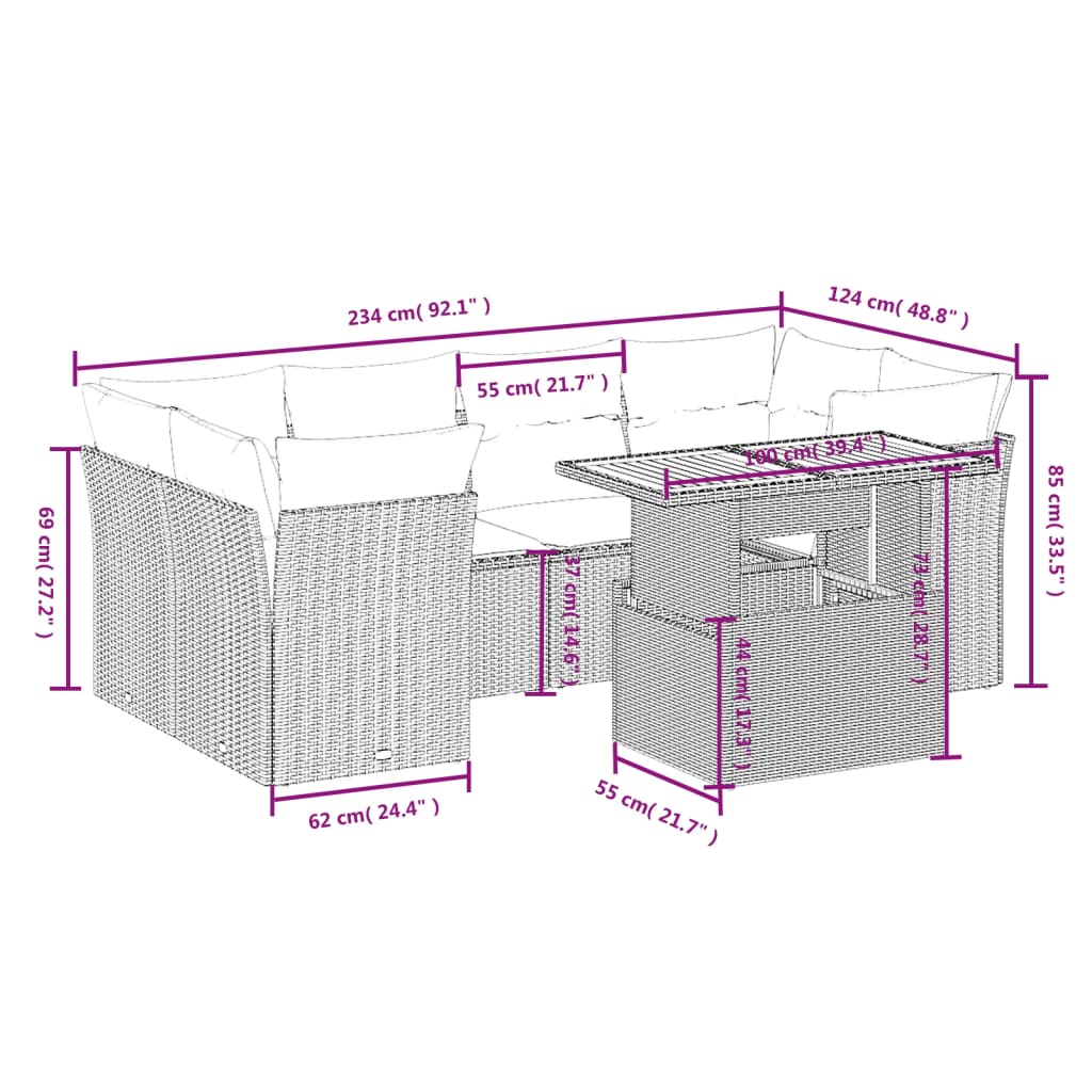 vidaXL Set mobilier de grădină cu perne, 8 piese, negru, poliratan