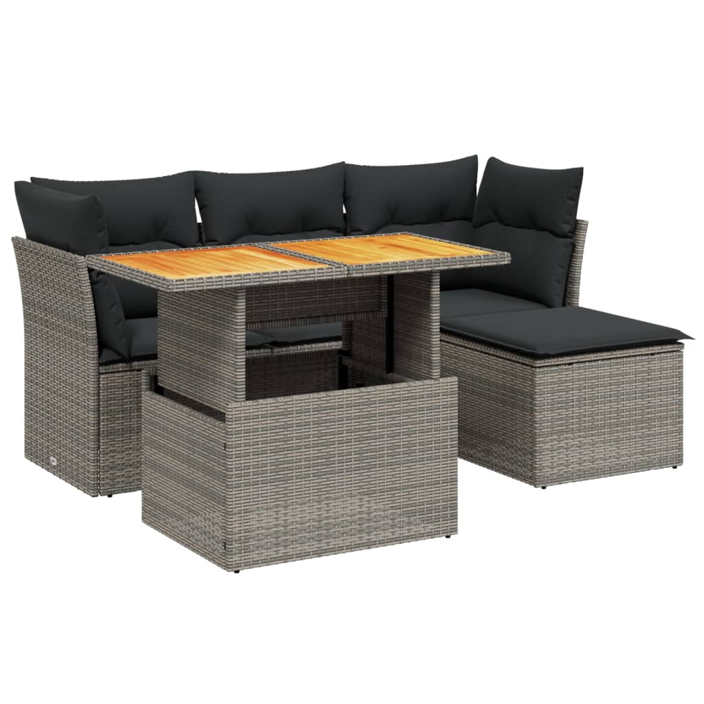 vidaXL Set mobilier grădină cu perne, 6 piese, gri, poliratan