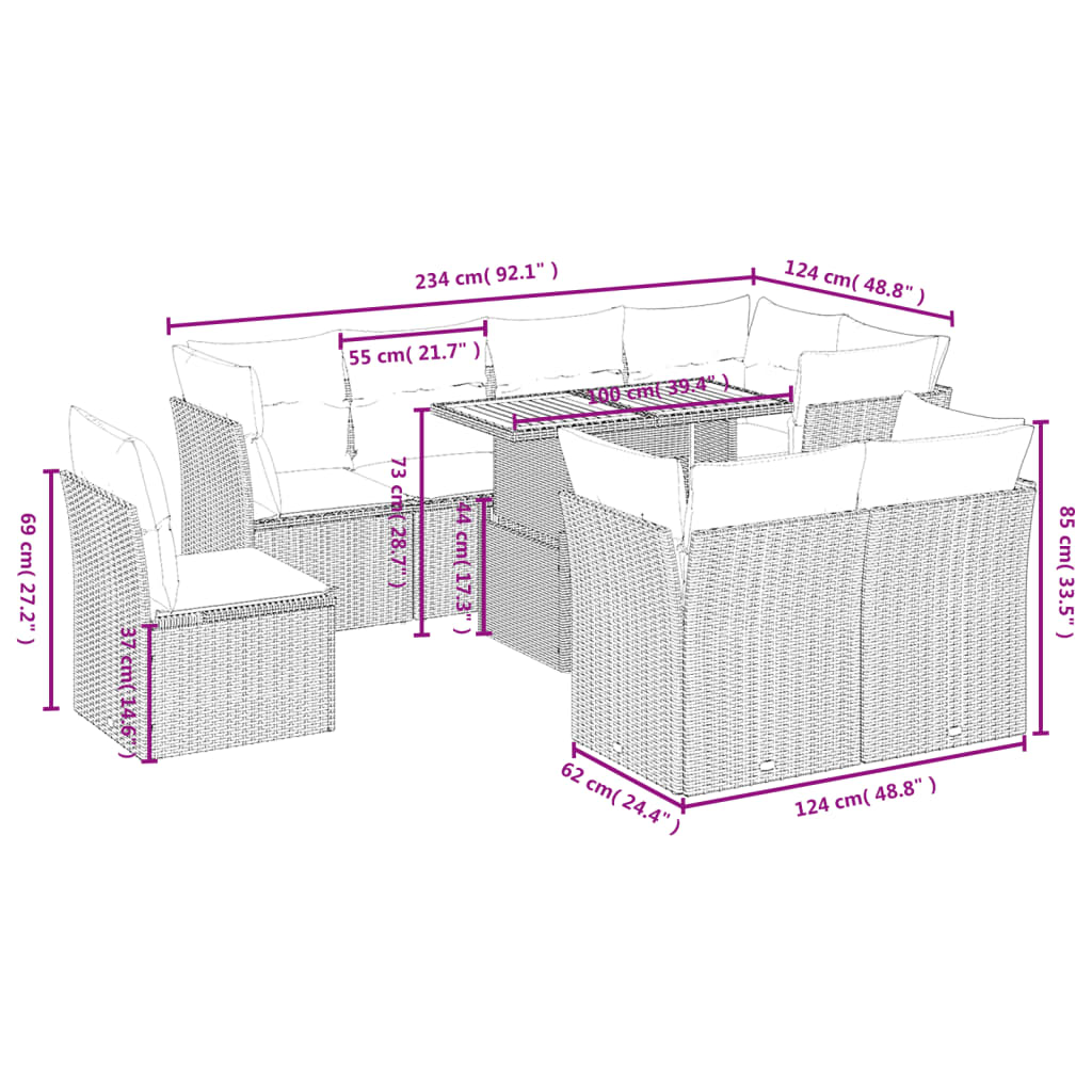 vidaXL Set mobilier de grădină cu perne, 9 piese, negru, poliratan vidaXL Set mobilier de grădină cu perne, 9 piese, negru, poliratan