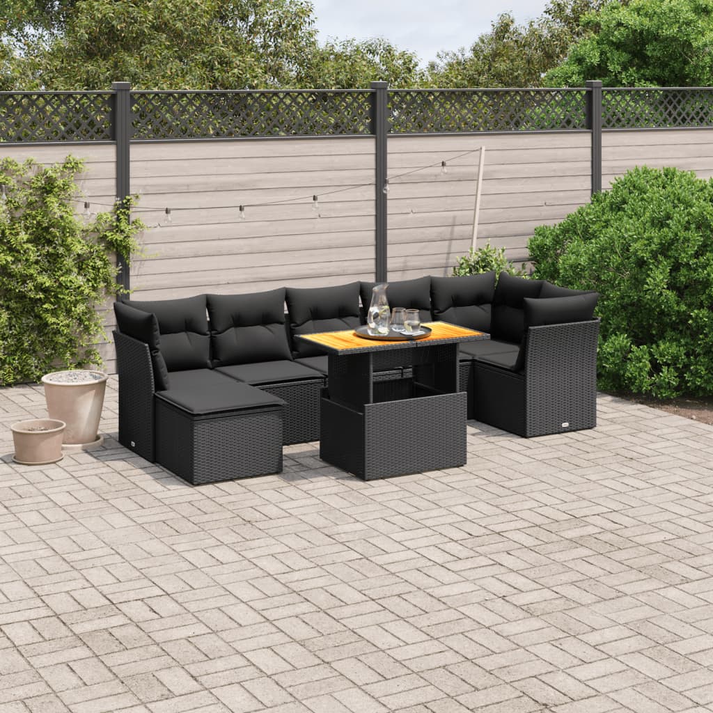 vidaXL Set mobilier de grădină cu perne, 8 piese, negru, poliratan vidaXL Set mobilier de grădină cu perne, 8 piese, negru, poliratan
