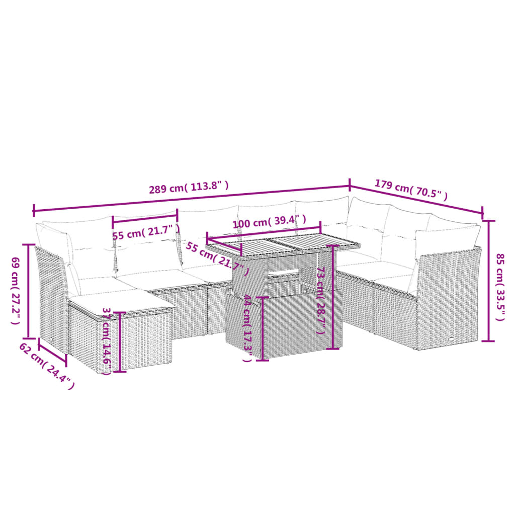 vidaXL Set mobilier de grădină cu perne, 9 piese, negru, poliratan vidaXL Set mobilier de grădină cu perne, 9 piese, negru, poliratan