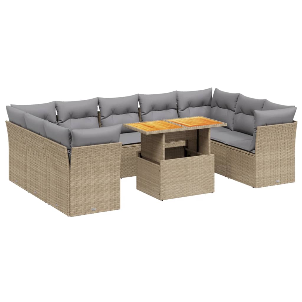 vidaXL Set canapele de grădină cu perne, 10 piese, bej, poliratan