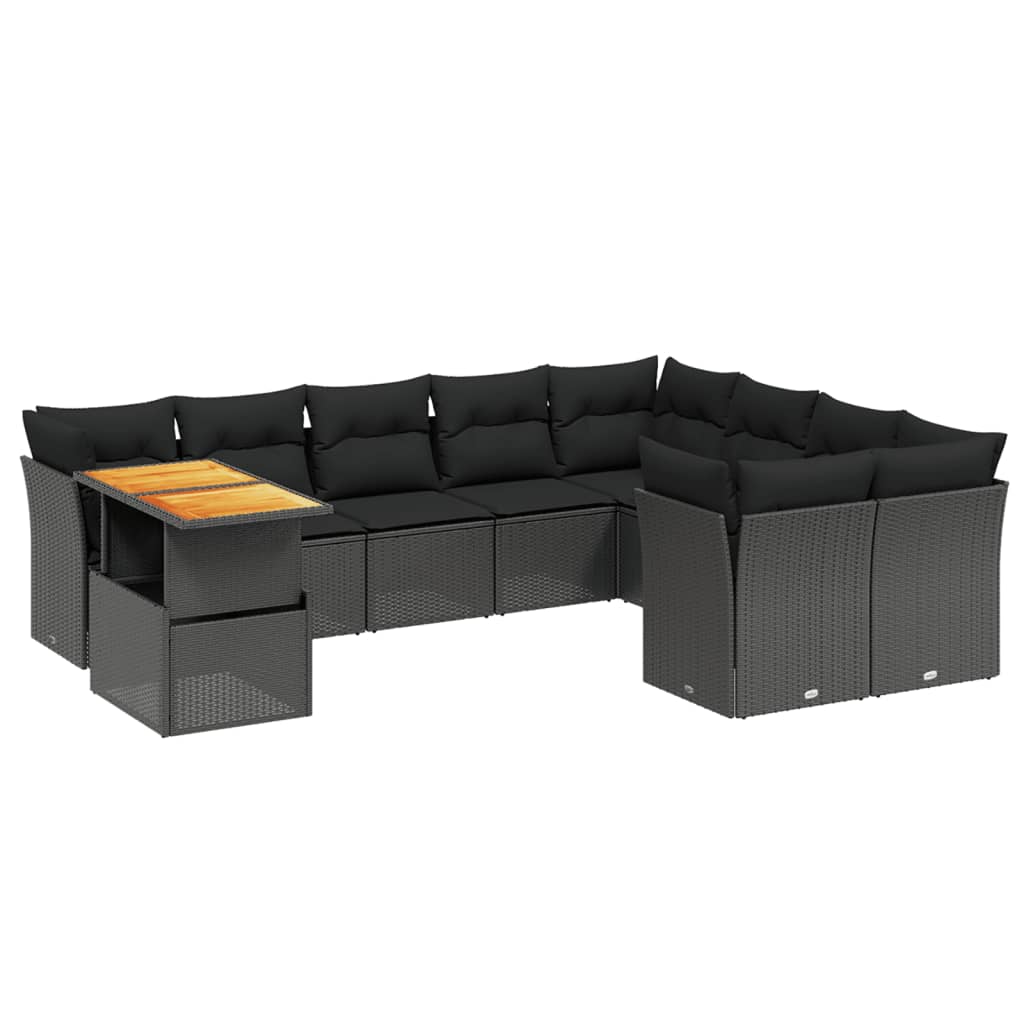 vidaXL Set canapele de grădină cu perne, 10 piese, negru, poliratan