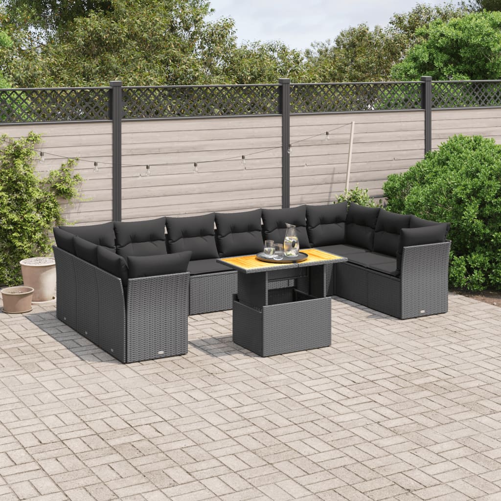 vidaXL Set canapele de grădină cu perne, 11 piese, negru, poliratan vidaXL Set canapele de grădină cu perne, 11 piese, negru, poliratan