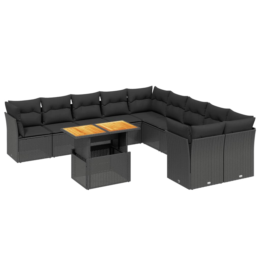 vidaXL Set canapele de grădină cu perne, 11 piese, negru, poliratan vidaXL Set canapele de grădină cu perne, 11 piese, negru, poliratan