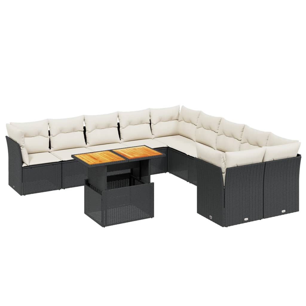 vidaXL Set canapele de grădină cu perne, 11 piese, negru, poliratan