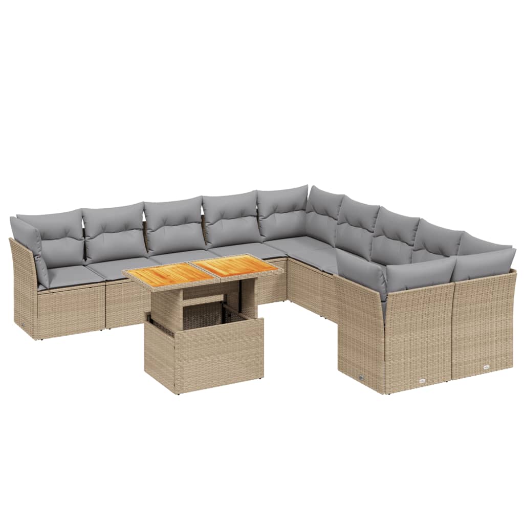 vidaXL Set canapele de grădină cu perne, 11 piese, bej, poliratan