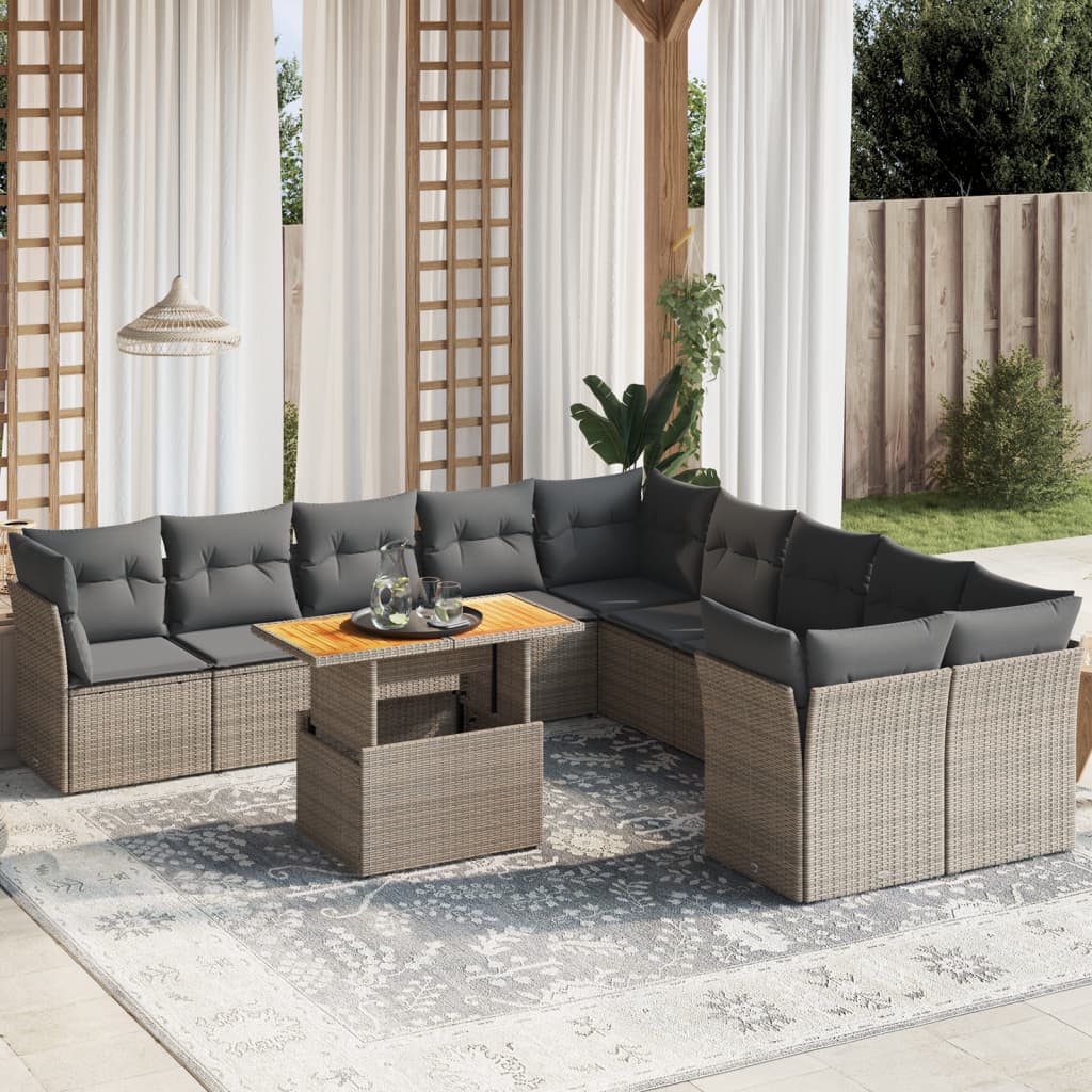 vidaXL Set canapele de grădină cu perne, 11 piese, gri, poliratan vidaXL Set canapele de grădină cu perne, 11 piese, gri, poliratan