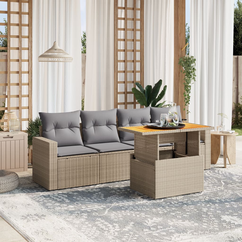 vidaXL Set canapele de grădină cu perne, 5 piese, bej, poliratan vidaXL Set canapele de grădină cu perne, 5 piese, bej, poliratan