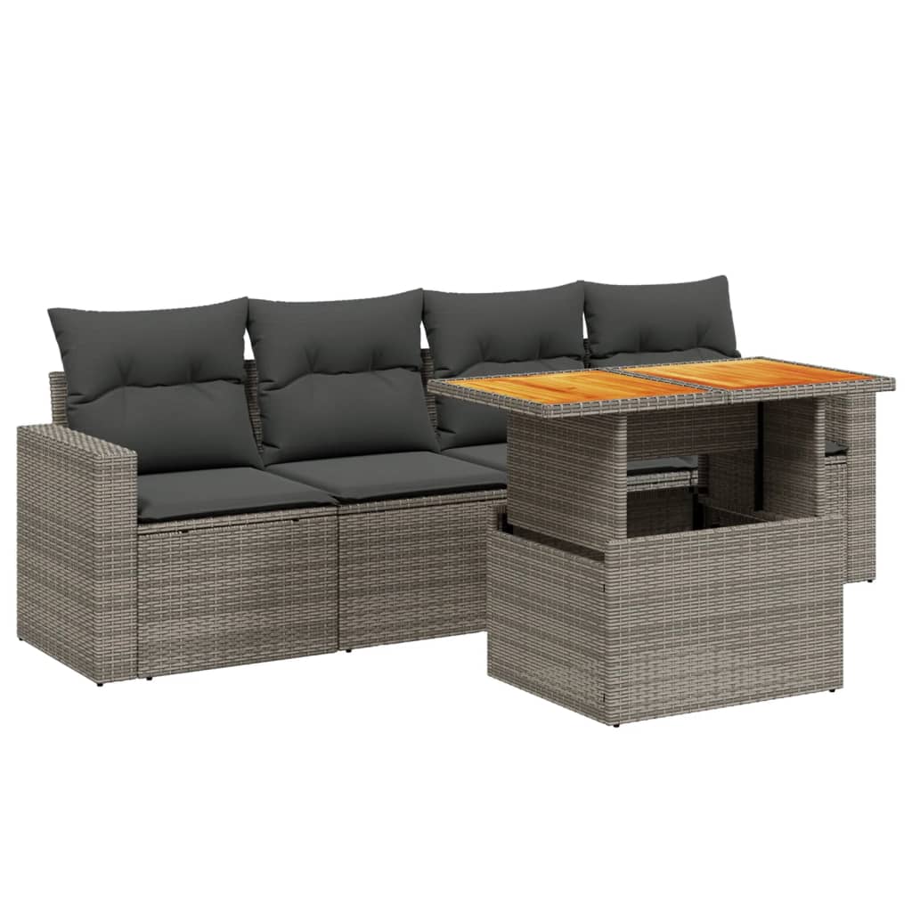 vidaXL Set canapea de grădină cu perne, 5 piese, gri, poliratan
