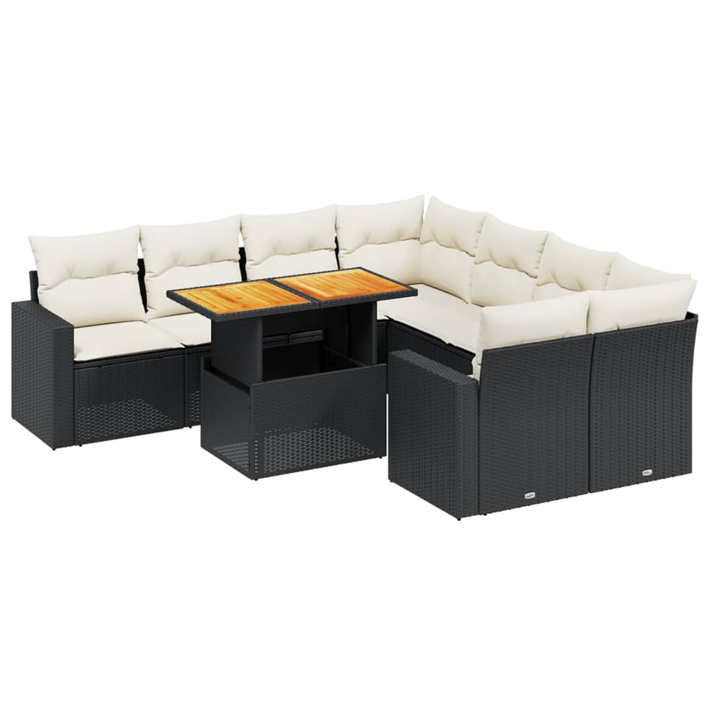 vidaXL Set mobilier de grădină cu perne, 9 piese, negru, poliratan vidaXL Set mobilier de grădină cu perne, 9 piese, negru, poliratan