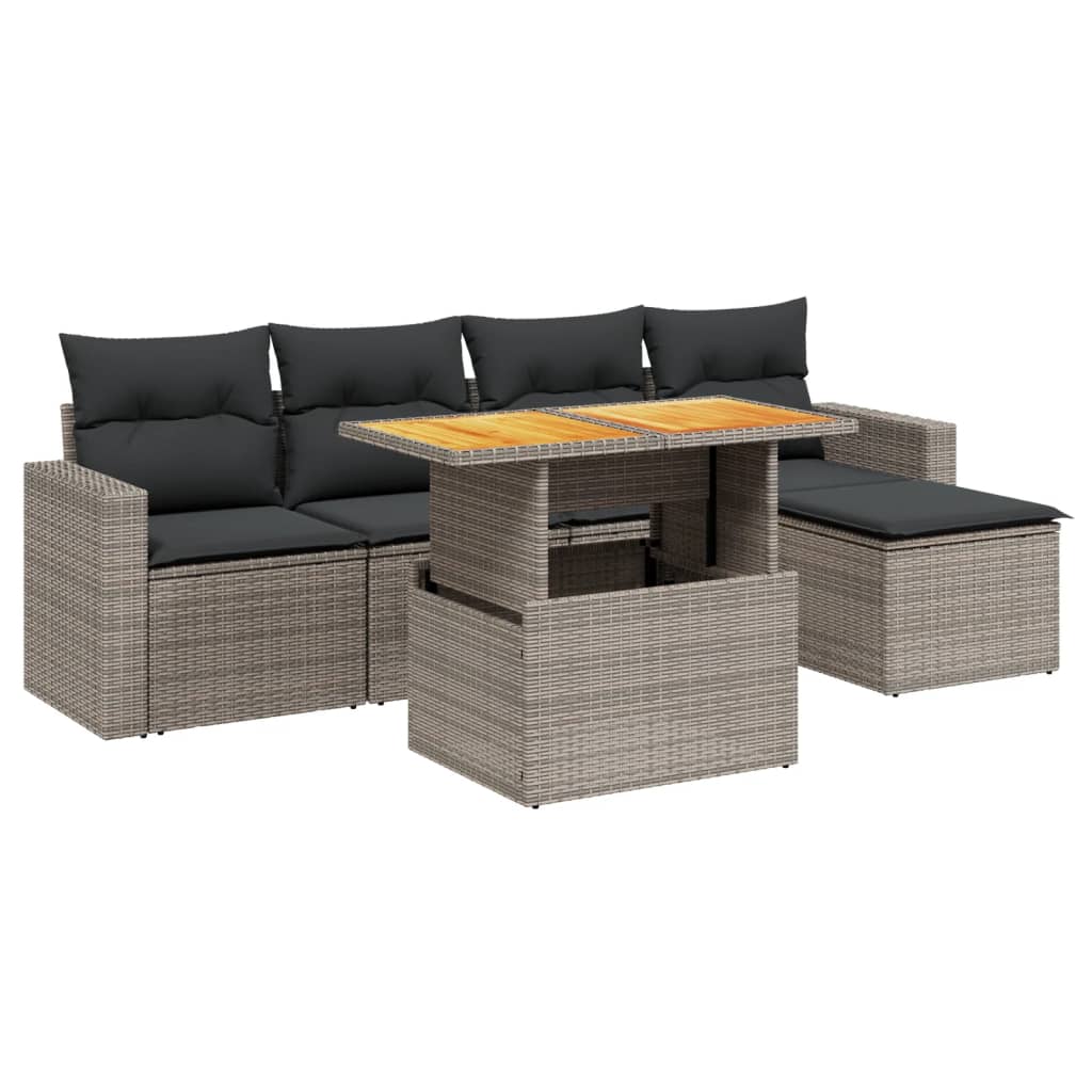 vidaXL Set mobilier grădină cu perne, 6 piese, gri, poliratan