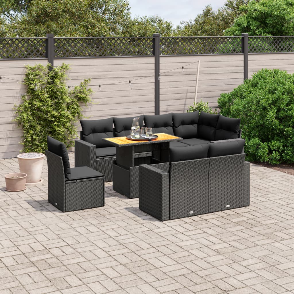 vidaXL Set mobilier de grădină cu perne, 9 piese, negru, poliratan vidaXL Set mobilier de grădină cu perne, 9 piese, negru, poliratan