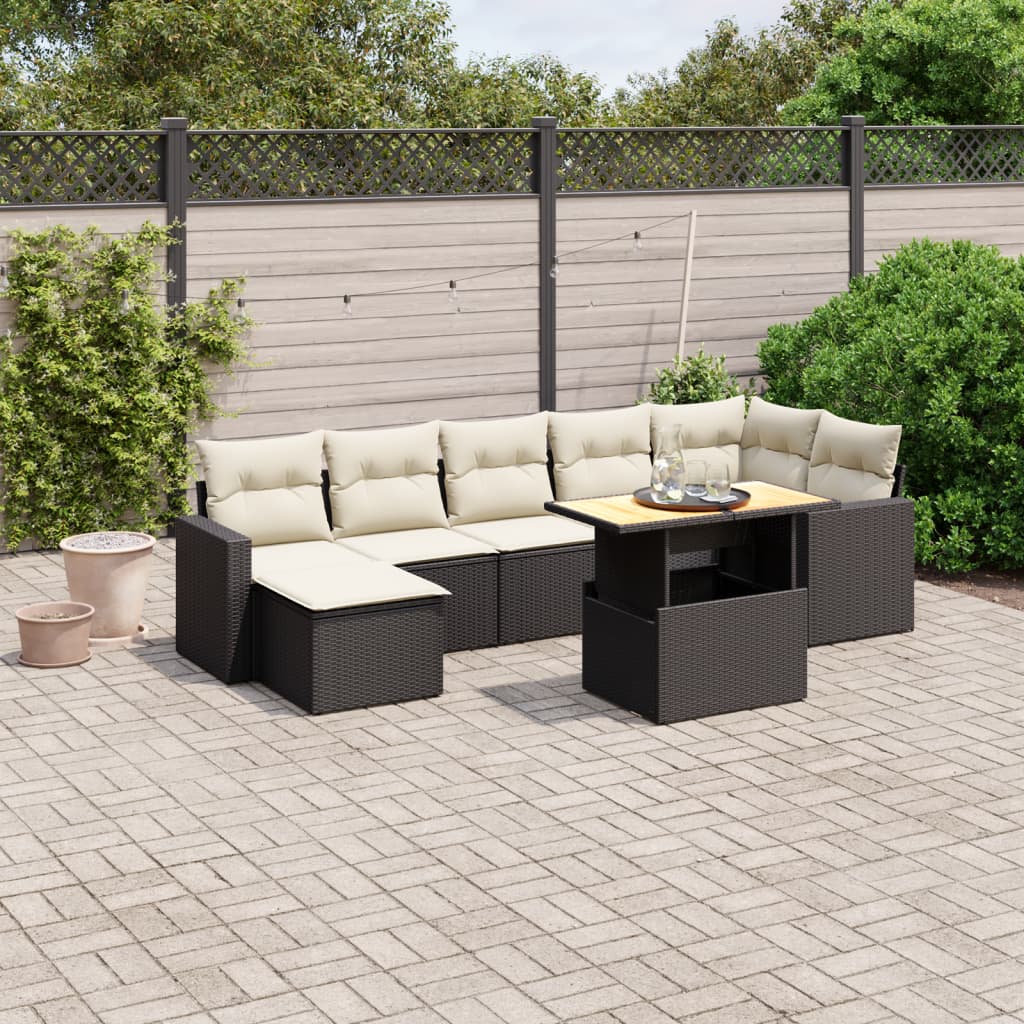 vidaXL Set mobilier de grădină cu perne, 8 piese, negru, poliratan