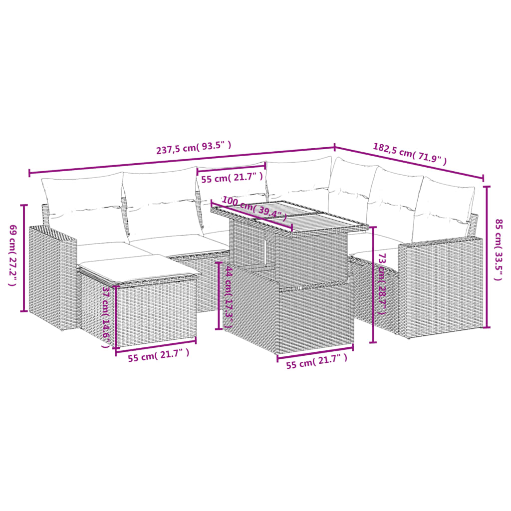 vidaXL Set mobilier de grădină cu perne, 8 piese, negru, poliratan vidaXL Set mobilier de grădină cu perne, 8 piese, negru, poliratan