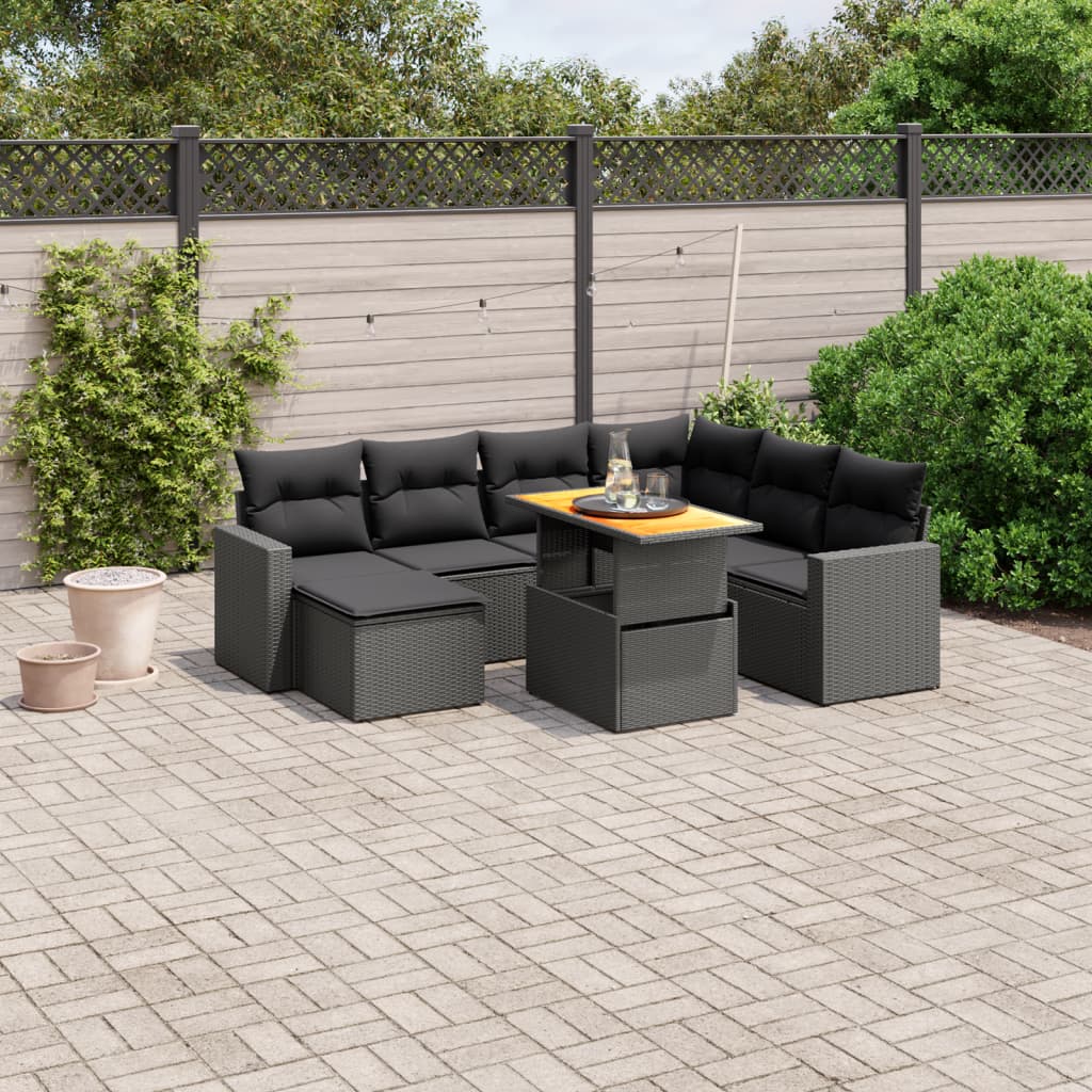 vidaXL Set mobilier de grădină cu perne, 8 piese, negru, poliratan vidaXL Set mobilier de grădină cu perne, 8 piese, negru, poliratan