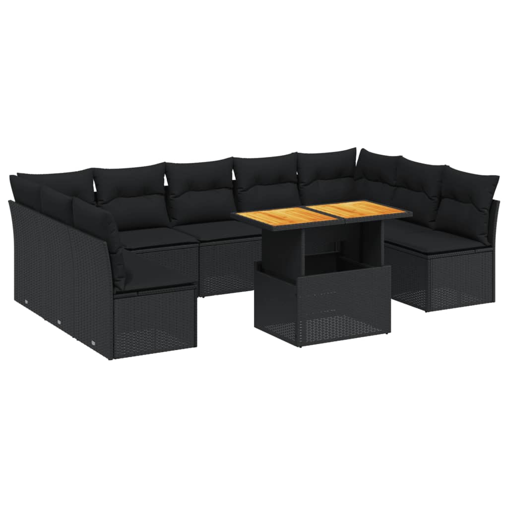 vidaXL Set canapele de grădină cu perne, 10 piese, negru, poliratan