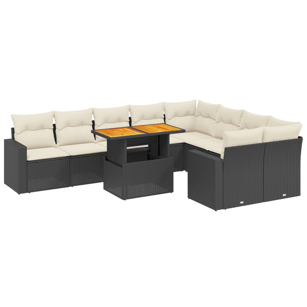 vidaXL Set canapele de grădină cu perne, 10 piese, negru, poliratan