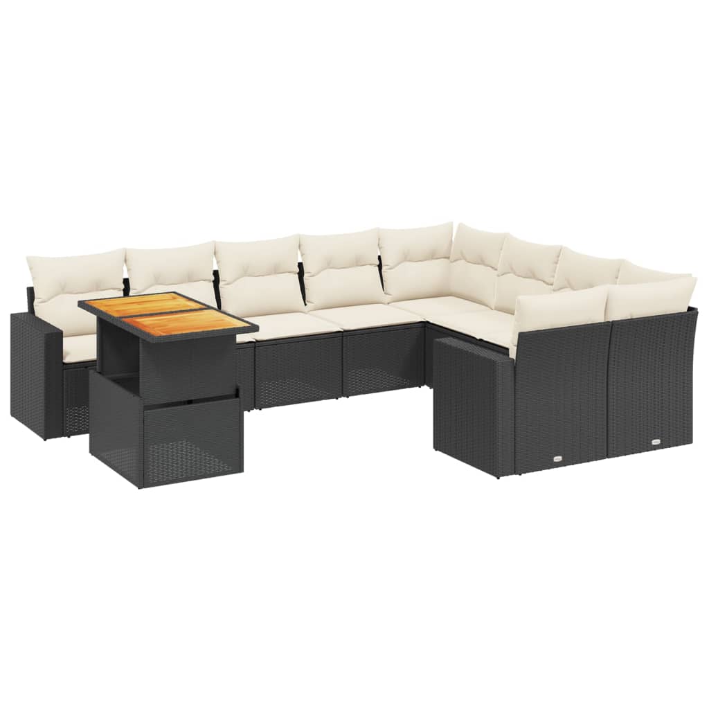 vidaXL Set canapele de grădină cu perne, 10 piese, negru, poliratan