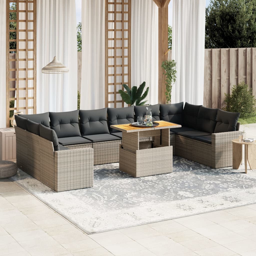 vidaXL Set canapele de grădină cu perne, 11 piese, gri, poliratan vidaXL Set canapele de grădină cu perne, 11 piese, gri, poliratan