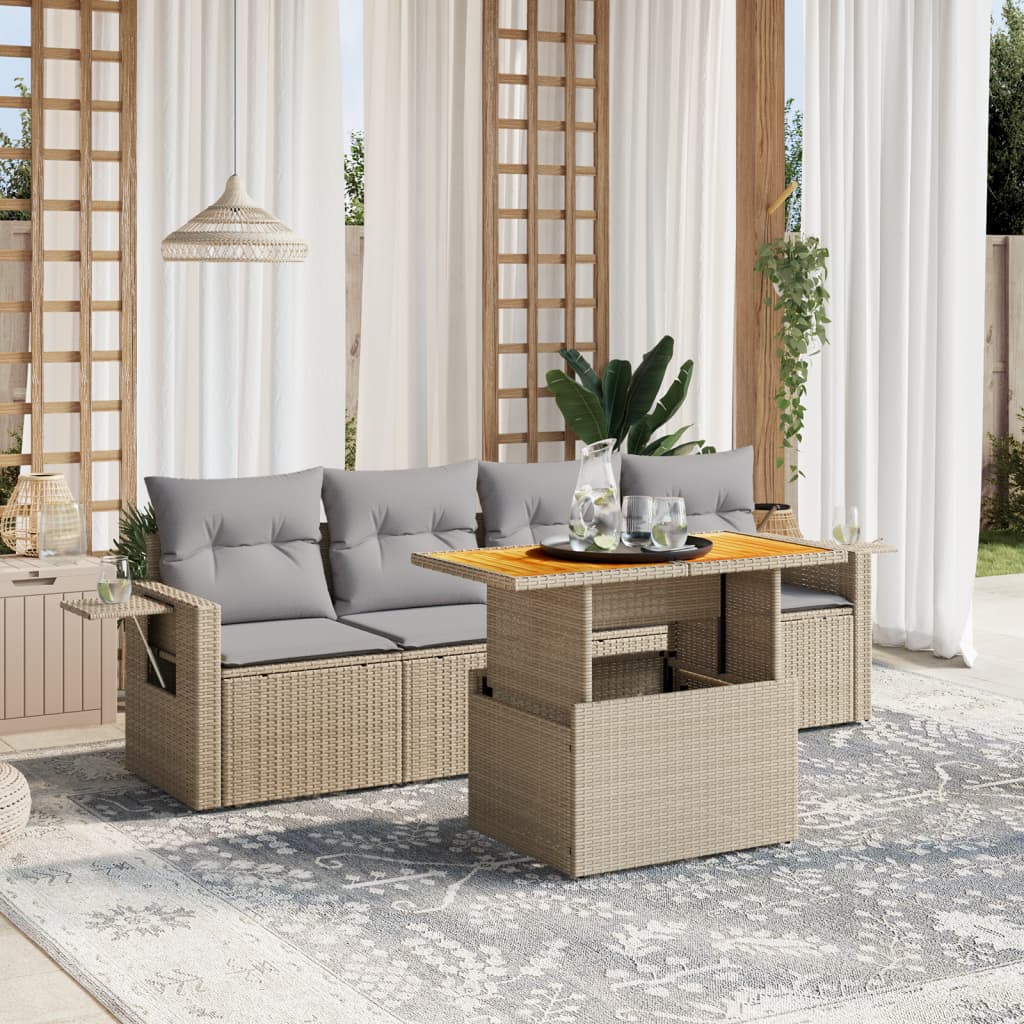 vidaXL Set canapele de grădină cu perne, 5 piese, bej, poliratan vidaXL Set canapele de grădină cu perne, 5 piese, bej, poliratan