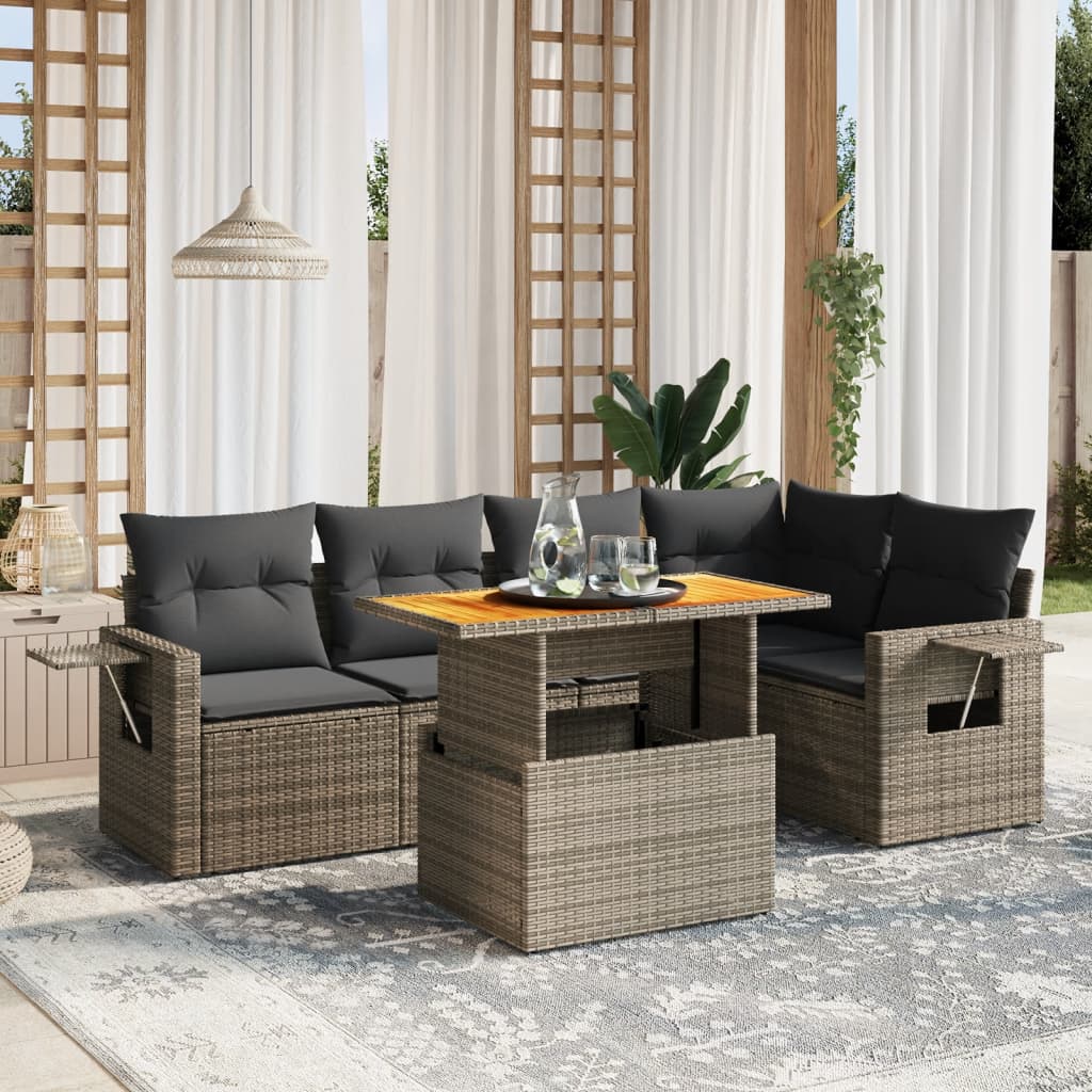 vidaXL Set mobilier grădină cu perne, 6 piese, gri, poliratan